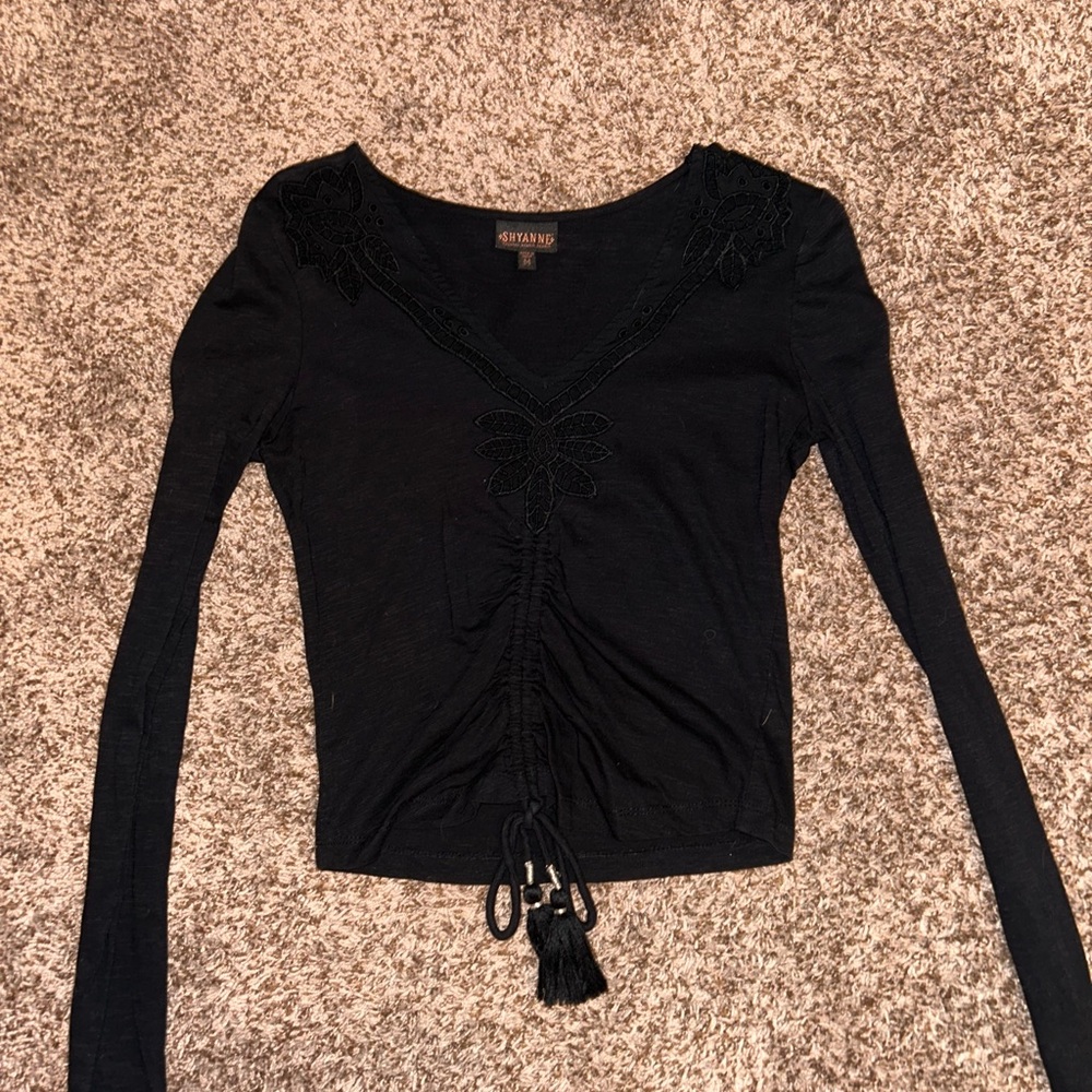 Rewash Black Ruched Long Sleeve Blouse